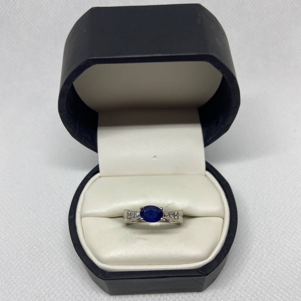 Solid 14kt White Gold Colored Stone & Diamond Ring